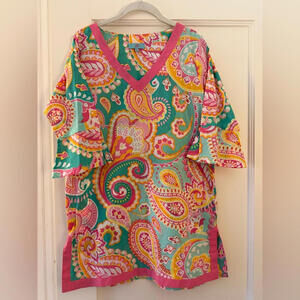 WB brightly colored paisley tunic dress with 3/4 sleeves NWOT S